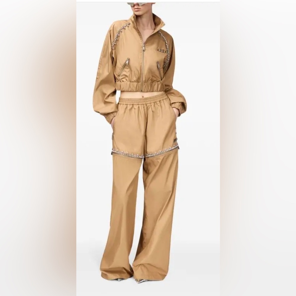 AREA CRYSTAL SLIT BROWN TRACK PANTS $1549 Medium